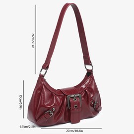 Shoulder Bag for Women Top Handle Handbag Purse Y2K Hobo Clutch Small Punk Purse Trendy, Burgundy