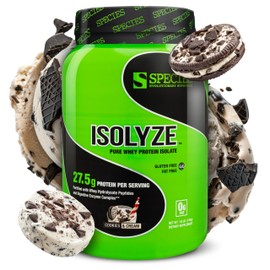 Species Nutrition Isolyze Whey Protein Powder, 100% Whey Isolate for Muscle Building, 27.5g Protein Per Scoop, No Sugar & Low Fat (Cookies & Cream, 22 Servings)