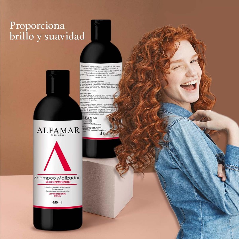 Shampoo Matizador Rojo Profundo Alfamar Para Intensificar Tonos Rojos, Cobrizos,