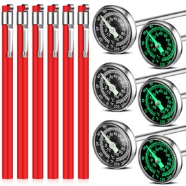 Xuhal 6 Pcs Stainless Steel Kitchen Glow Thermometer with 5 Inch Long Stem 1 Inch Dial Thermometer Milk Frothing Food for Oven Probe Meat Grill BBQ Cooking Chocolate Water (White Red)