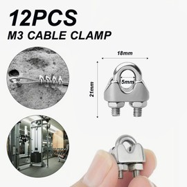 12 Pcs Wire Rope Clip M3 Cable Clamp 3mm,Wire Rope Clip Cable Clamp Stainless Steel U Bolt Saddle Fastener M3,Wire U-Shape Bolt Saddle Fastener for Tensioning,for Industry Household Transportation