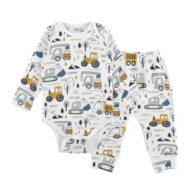 vvfelixl Baby Bodysuits Pants Sets Cars Truck Tractor Cargo Crane Long Sleeve Baby Clothes for Boys Girls 0-24M, Multicolor, 0-3 Months