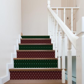 AMAZING WALL Peel and Stick Removable Christmas Party Decoration Green Red Plaid Risers Stairs Self Adhesive Wall Sticker Set 6 PCS