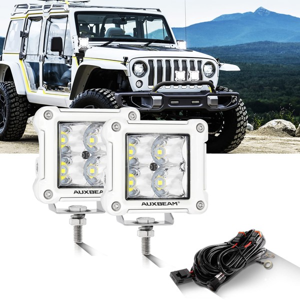 Auxbeam 3Inch Square Offroad Led Light 40W, 4800LM Jeep Spot Lights with Wiring Harness Kit 3x3 Led Cube Lights Led Fog Light Pods for Motorcycle ATV UTV SUV Truck