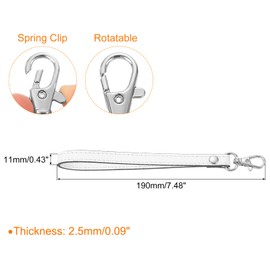 sourcing map Leather Wristlet Strap, 190mm/7.48" Hand Wrist Lanyard Leather Replacement Wrist Strap for Clutch Wallet Keychain Bag DIY (White, Silver)