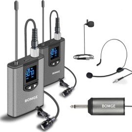 Bomge UHF Micrófono Inalámbrico Recargable 2 Micrófonos y Diademas