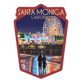 Die Cut Sticker Santa Monica, California, Pier at Night, Contour Vinyl Sticker 3 to 6 inches, (Waterproof Decal for Cars, Water Bottles, Laptops, Coolers), Large