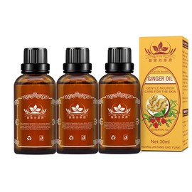 Paquete de 3 aceites de jengibre de drenaje linfático, aceite de masaje de jengibre para promover la circulación sanguínea, alivia la hinchazón muscular y el dolor