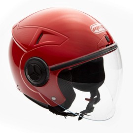MMG Motorcycle Scooter Pilot Open Face Helmet Flip-Up Visor DOT (Model 28) - Red, XL