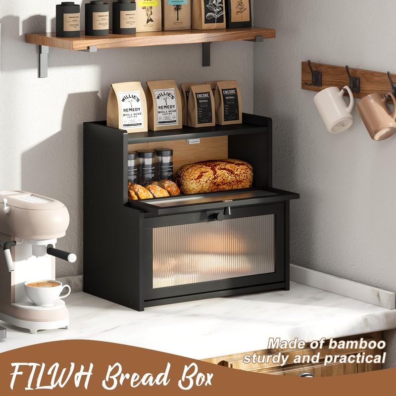 FILWH Bread Box for Kitchen Countertop Double Layer Large Corner