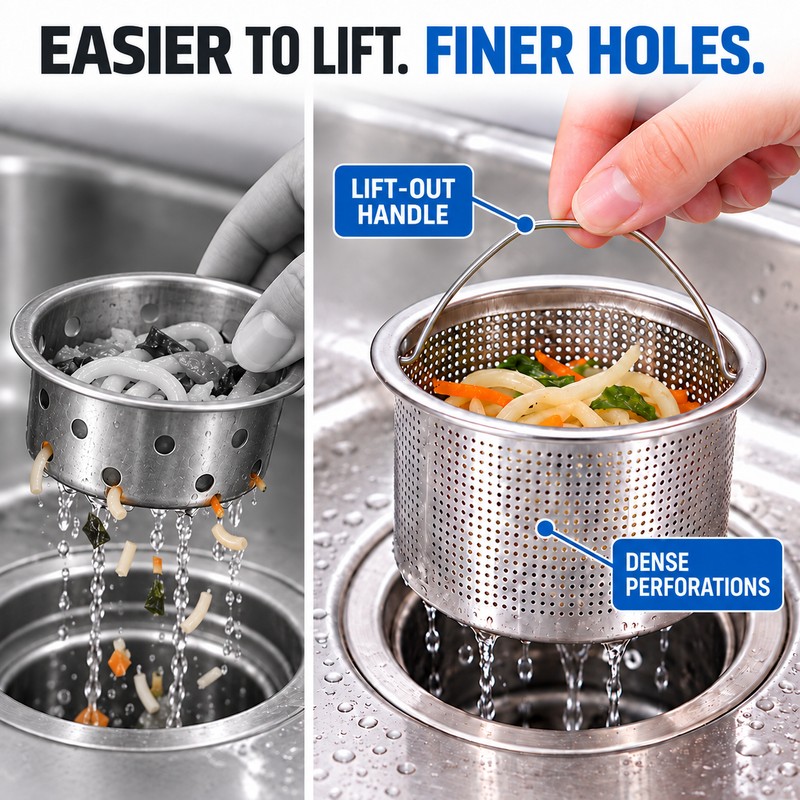 304 Stainless Steel Sink Strainer Basket with Handle – 0.8",