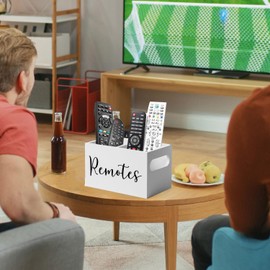 ESEHGS Remote Control Holder,Wooden TV Remote Holder,Remote Control Holder Caddy with 2 Compartments,Farmhouse Remote Box for Nightstand, Bedside Caddy White