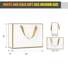 YUEYANG White and Gold Gift Bags Bulk,20Pcs 10.5"x4.25"x8"White and Gold Frame Gift Bags with Handles,Birthday Bags,Merchandise Bags,Party,Any Occasion