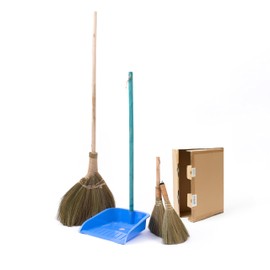 TTS Home Broom and Dustpan Set with 44.9'' Long Handle for Family, Kitchen, Office, and Lobby – 4-Pack Stand-Up Brooms with Dustpan Combo