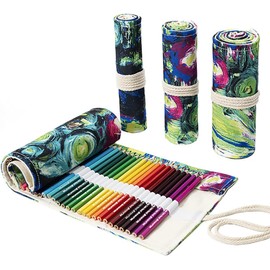 36/48/72 Slots Colored Pencil Wrap Pencils Roll Holder Coloring Pencils Organizer Holder Colored Pen Paint Brush Storage Pouch Portable for Artist Student (Ink wash Painting, 36 Holes)