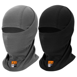 LANLFY 2PCs Summer Face Mask for Men FR Balaclava Breathable Mesh Lightweight Hood Head Covering for Racing Motorcycling Running Welding Gray&Black
