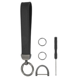 sourcing map Leather Wristlet Keychain Car Key Chain Wristlet for Women, 7 Inch Key Fob Holder with D Ring and 2 Key Ring for Keys Wallets Purse, Black/Black