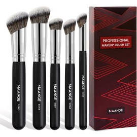 MAANGE 5 Piezas Brochas de Maquillaje Profesional con Caja Set de Brochas Maquillaje Esenciales para Base de Maquillaje Polvo Sombra de Ojos Sintéticos Premium para Regalo de San Valentín(Negro)