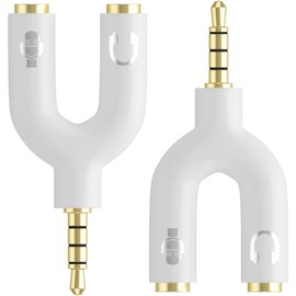 D & K Exclusives [2-Pack] Headphone Splitter Adapter, 3.5mm Male to 2 Port 3.5mm Female Y Jack Splitter for Audio Stereo and MIC, Headset to PC Adapter for Phones, Computers, MP3, Tablet (White)