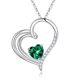 Iefil Birthstone Necklaces for Women - Anniversary Birthday Gifts, Mothers Day Gift Ideas, Emerald Heart Necklace, 925 Silver May Birthstone Necklace, Jewelry Gifts for Her Wife Mom Sister