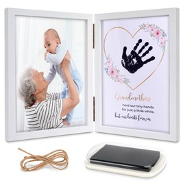 Family Handprint Kit, DIY Craft Keepsake Wooden Frame, Grandma Christmas Gifts, Baby Hand and Footprint Kit, Unique Gifts for Grandmother Mother's Day Birthday Christmas, Family Keepsake Frame