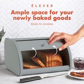 LEVER Modern Farmhouse Bread Box, Large, Gray - Bread Storage Container for Kitchen Countertop