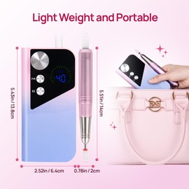 CEATHYRA Electric Nail Drill 40000RPM Nail Drills Kit Cordless E File for Acrylic Nail Gel Polish Removal Machine with 11pcs Drill Bits 2pcs Stickers Rheinstone Nail Art for Home DIY Salon Use, Pink