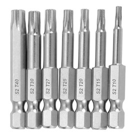 Bestgle 2 Set of 7pcs 1/4 Inch Hex Shank Star Screwdriver Bits T10-T40 Magnetic Security 5 Point Torx Head Screw Driver Bit Set, 50mm Length