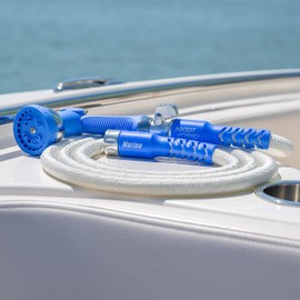 Pocket Hose Marine, Expandable, White, Scuff Free, 100ft Hose, 3/4 Inch, On/Off Valve, BONUS 10 Pattern Sprayer, AS-SEEN-ON-TV, Solid Aluminum & Lead-Free, Stores Easy, Lightweight, No-Kink