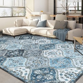 GarveeHome Washable Rugs 5x7 Vintage Oriental Area Rug Indoor Floor Carpet Non Slip Non Shedding Rug for Bedroom Living Room, Blue/Grey