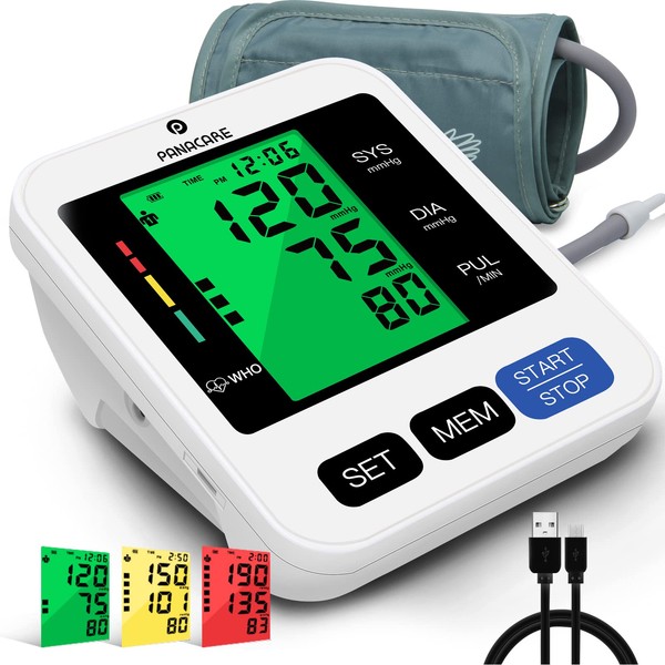 Panacare 2.0 Fully Automatic Upper Arm Blood Pressure Monitor, 3-Colour Large Display with Backlight, German Language, 2Users & 198 Data, Cuff of 22-42 cm, Blood Pressure Monitor (Black)