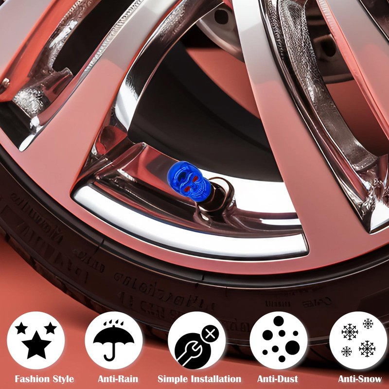 MEAJOO 8PCS Skull Style Tire Valve Stem Caps, with O