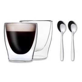 DUOS Feelino Double-walled Glasses with Stainless Steel Spoon, Thermal Glasses, Latte Machiato Glasses, Tea Glasses, Coffee Glasses with Floating Effect keep Drinks Warm or Cold for Longer