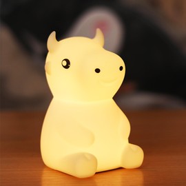 SMOORITA Night Light for Kids, Cute Night Lamp Bedroom Cow Nightlight for Baby Girl Boy Teem, Battery Powered Silicone Animal Night Lamp Christmas Birthday Gifts