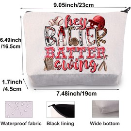 BWWKTOP Baseball Lovers Cosmetic Makeup Bag Baseball Player Gifts Hey Batter Batter Swing Baseball Player Zipper Pouch Bag For Women Girls (Hey Batter)