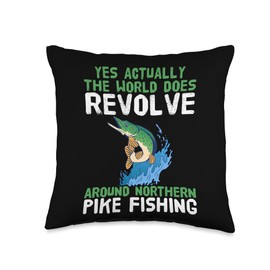 Pike Fishing Rod and Reel Combo Northern Pike Fisherman Throw Pillow