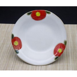 Craftmanhouse Seto Ware Dish (Diameter 5.9 inches (15 cm), Red Camellia, Old House Cafe Style, Set of 3, Made in Japan