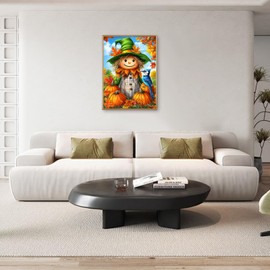 ZENDIYO Scarecrow Pumpkin Diamond Painting Kits for Adults, 5D Fall Diamond Art Kits for Adults Beginners, DIY Full Drill Diamonds Dots Gem Art Painting and Crafts for Home Wall Decor 12x16inch