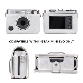 HIYQIN Mini EVO Camera Case and Accessories Bundle, for Fujiifilm Instax Mini EVO Leather Case/Screen & Lens Protector/Photo Album/Magnetic Frames/Hanging Frames/Stickers - Silver Case