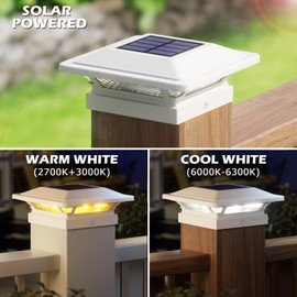 SIEDiNLAR Solar Post Cap Lights 16 LEDs 2 Modes 3.5x3.5 4x4 Vinyl Wooden Post Light Waterproof Outdoor for Deck Fence Patio Garden Decor, Warm/Cool White (6 Pack, White)