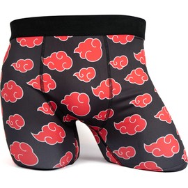 Ripple Junction Naruto Shippuden Mens Anime Boxer Briefs Underwear Akatsuki Clouds All Over Print - Black and Red, Large