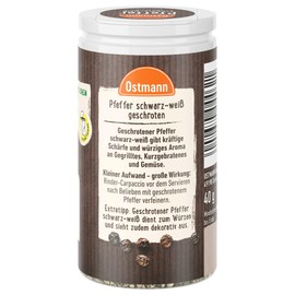 Ostmann Gewürze - Pfeffer schwarz-weiß geschroten | Kräftige Schärfe und würziges Aroma für Gegrilltes, Kurzgebratenes, Gemüse und Marinaden | 40 g in der Streudose