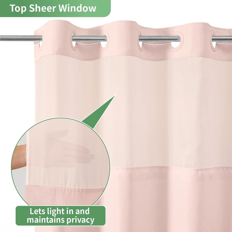 Blush No Hook Shower Curtain with Snap-in Fabric Liner Set,Slub