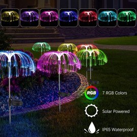 Outdoor Solar Garden Lights,New Upgraded Solar Outdoor Lights Waterproof 7 Color Changing double Jellyfish and Star Solar Flower Lights for Garden Decor,Yard Decor,Outdoor Decor,Gifts(5 Pack)