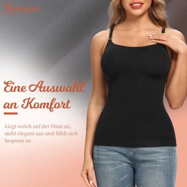 Joyshaper Women's Undershirt Belly Away Camisole Top Figure Shaping Tank Top Body Shaper Shaping Shirt Slim Shirt Seamless Spaghetti Straps Top, Black+Beige (2 Pack)