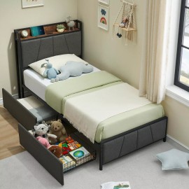 Jojoka Twin Full Queen Size Upholstered Platform Bed Frame with 2 Storage Drawers - Twin