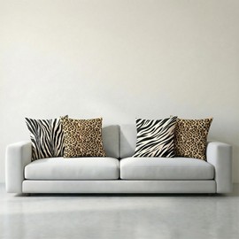 Sagielio Animal Print Throw Pillow Covers 18x18 Set of 4, Double-Sided Soft Microfiber Decorative Cushion Covers with Leopard, Cheetah, Zebra Patterns, Brown and Beige Farmhouse Safari Decor for Couch