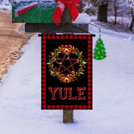 Vohado Yule Garden Flag Christmas Buffalo Plaid Check Pagan Winter Solstice Party Decoration Double Sized Outdoor Yard Sign