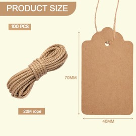 Brown Tags for Gifts – 100PCS Kraft Paper Tags for Gift Wrapping, 7X4CM Brown Labels with String for Luggage Tags, Crafting, Name Labels, Weddings & Retail