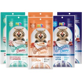 Fancy Pets Yummy Creamy Premio Cremoso Lamible para Gato Surtido 24 Tubos (8 Atún, 8 Salmón, 8 Camarón)